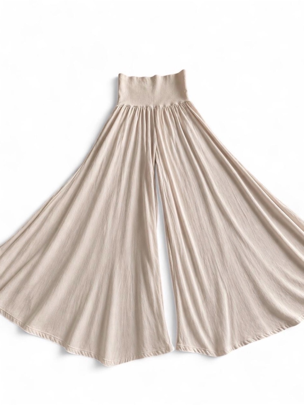 Beige Ivory High-Waisted Flowy Wide Leg Palazzo Pants